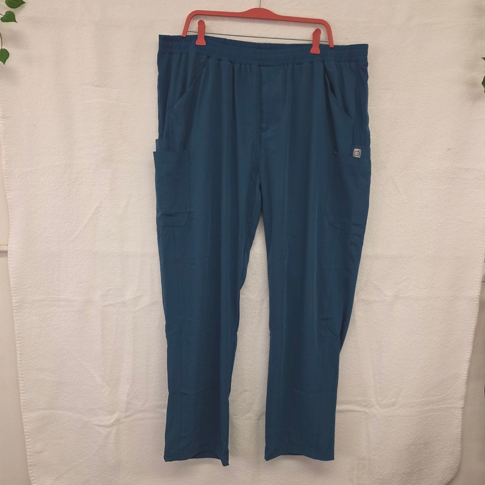 2X Spread Good Cheer Teal Blue Scrub Pants Womens 2X Elastic Waist